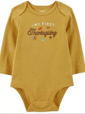 Carter's Unisex Baby My First Thanksgiving Gold Long Sleeve Bodysuit NWT